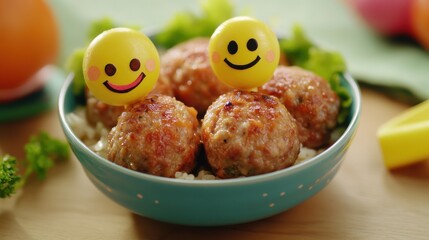 Kids' meal with meatballs and rice