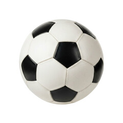 Classic soccer ball with black and white panels isolated on transparent background