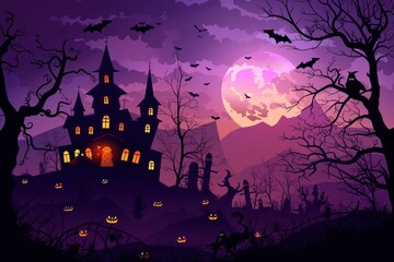 Fototapeta premium Halloween purple moon background.
