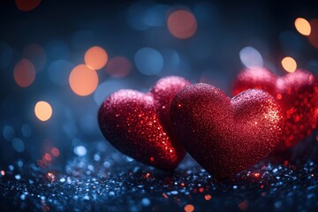 Sparkling hearts on dark background