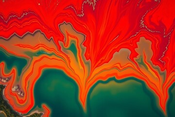 Abstract Red Orange and Green Fluid Art Painting