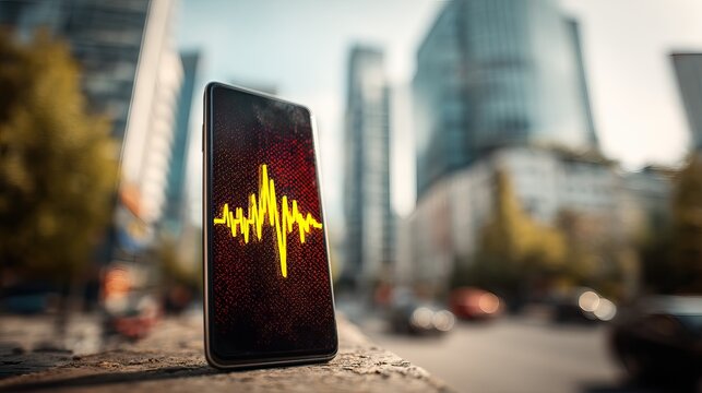 Mobile phones are showing earthquake alert signals in the city. AI generated image