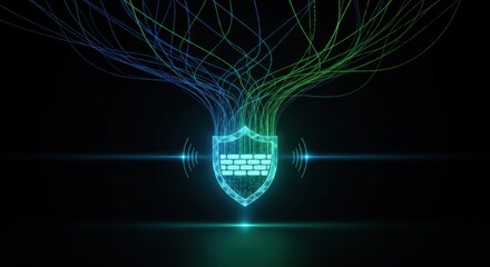 Protective cybersecurity shield digital space graphic design futuristic environment view data protection concept