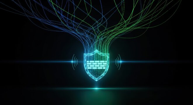 Protective cybersecurity shield digital space graphic design futuristic environment view data protection concept
