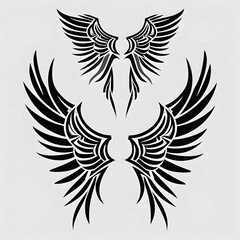 Obraz premium Black Tattoo Wings Design with Feathers and Lines