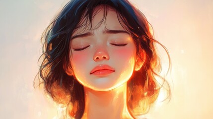 Calm girl, soft light, peaceful face