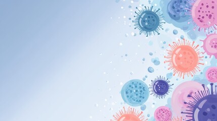 Immune System Actively Targeting Cold Virus Particles in a Vibrant Modern Illustration, Right Area Left Blank for Customization