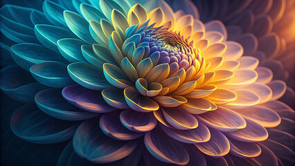 Abstract flower petals in gradient blue yellow and purple