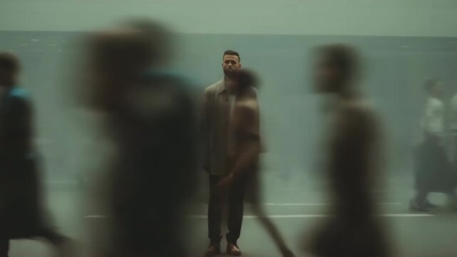 Lone Man in Crowd Symbolizing Isolation in Modern Society

