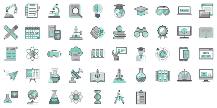 Set of icons representing scientific activities of schoolchildren and students - Powered by Adobe
