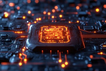 Advanced computer chip glowing