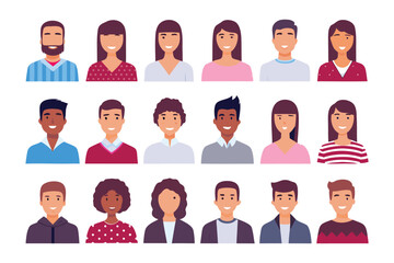 Diverse Portrait Collection: A vibrant mosaic of individual faces, each representing a unique personality. This curated collection is perfect for illustrating diversity in a stylized, engaging manner.