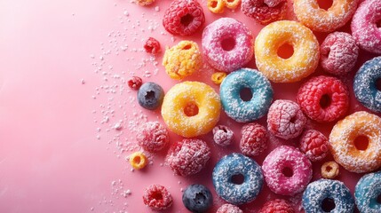 Colorful fruit and donut-shaped cereal