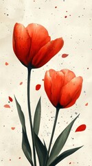 Two vibrant tulips on textured background