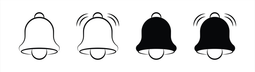 Notification Bell Icon Set – Alert, Silent, Ringing, and Warning Symbols for Mobile and Web UI