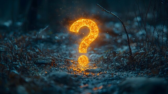 Glowing question mark in a mystical forest setting