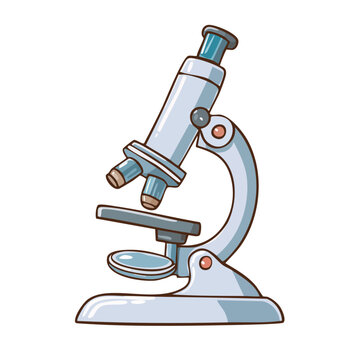 Light blue cartoon microscope. Suitable for educational materials, scientific presentations, medical articles. Shows a fun and friendly microscope for childrens learning resources.