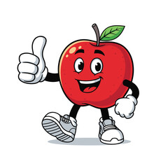 Happy Mascot Apple Giving Thumbs Up Retro Vintage Vector 