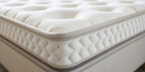Obraz premium Close-up of a unique mattress revealing its soft texture and intricate design, highlighting the careful craftsmanship put into its creation to enhance comfort and support