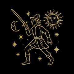 Fototapeta premium Whimsical celestial medieval swordplay