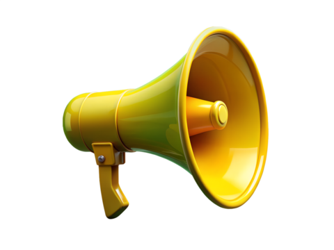 Photo of yellow and green megaphone isolated on transparent background
