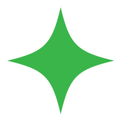Obraz premium Green four-pointed star with curved sides on white background. Minimalist geometric shape design element for branding and decoration