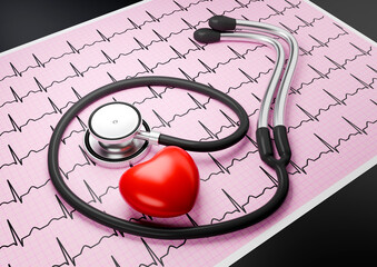 stetoscopio e cuore sano - rendering 3d