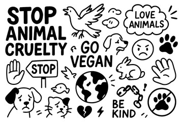 Sad animals and protest signs against animal cruelty, Transparent Background