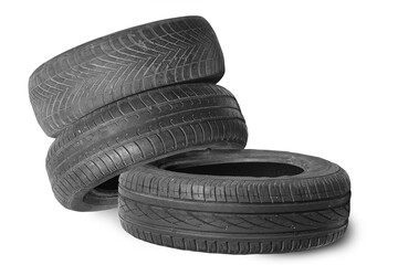 old worn damaged tires isolated on white background