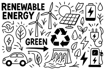 Green Living, Eco lifestyle doodles promoting sustainability and zero waste, Transparent Background