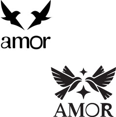 Two Black Bird Silhouettes Amor Logo Designs Simple Elegant Vector Graphic Illustrations