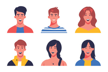 Portrait Array of Joy: Captivating illustration featuring a diverse array of individuals with infectious smiles, portraying a spectrum of expressions of happiness and positivity.