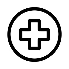 Fototapeta premium Simple Black Outline Circle Plus Sign Medical Healthcare Icon Symbol
