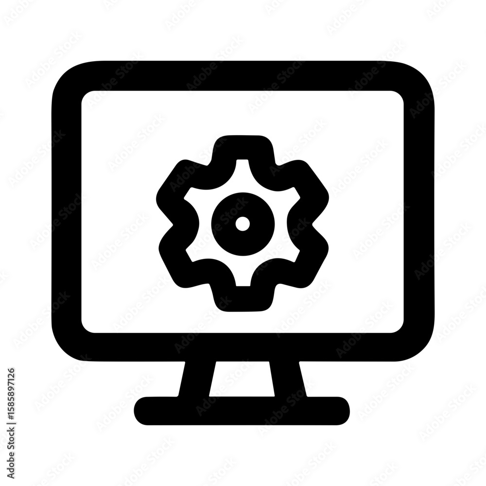 Aufkleber Outline Style Computer With Gear Customization Setting Option Icon Element