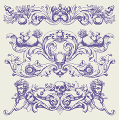 Vintage Baroque Victorian frame border flower pattern vector floral engraved scroll ornament leaf retro decorative design. filigree calligraphic heraldic shield swirl