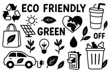 Eco lifestyle doodles promoting sustainability and zero waste, Transparent Background
