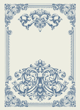 Vintage Baroque Victorian frame border flower pattern vector floral engraved scroll ornament leaf retro decorative design. filigree calligraphic heraldic shield swirl