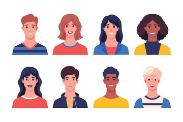 Diverse Portraits of Smiles: Capturing the beauty of human diversity, a collection of illustrated portraits showcases a spectrum of individuals, each radiating genuine warmth and happiness. 