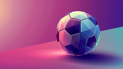 Fototapeta premium Colorful polygonal football on a vibrant gradient background, modern and digital art style