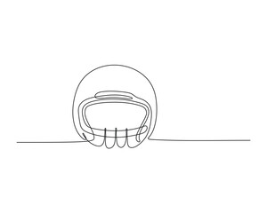 One line drawing of an American football helmet in front view. Minimalist continuous line art ideal for posters, vector illustrations, and sports-themed graphic elements.
