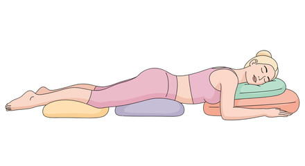 Woman Sleeping Position with Support Pillows for Relaxation and Yoga