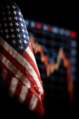 American Flag Near Stock Market Graph Showing Decline and Volatility