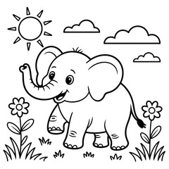 Obraz premium Cute Black and White Elephant Coloring Page for Kids