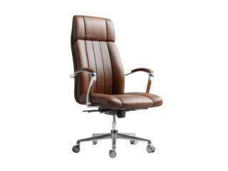 Executive leather chair with polished metal accents brown office, Isolated, Transparent Png