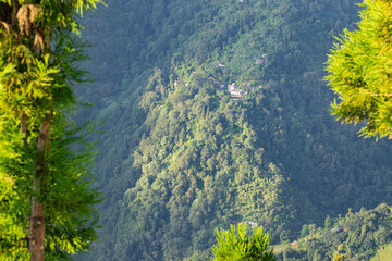 Scenic beauty of Green forests of Himalayan mountains, Okhrey, sikkim, India. Okhrey village is...