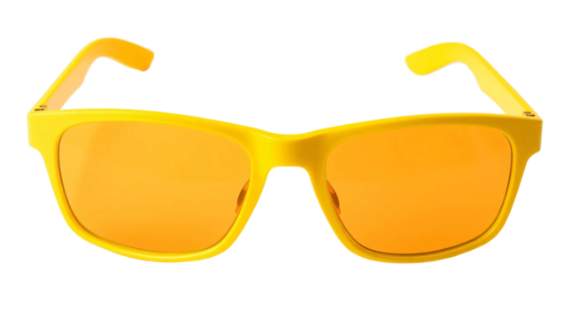 Yellow fashion sunglasses with yellow frames and lenses isolated on transparent background