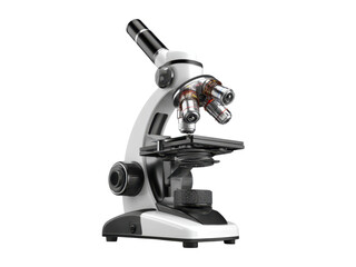 White laboratory microscope with multiple lenses and black accents scientific research, Isolated, Transparent Png