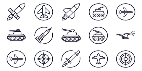 Military vehicles aircraft and weapons icons military icons