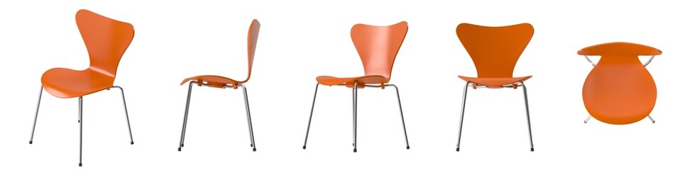 Orange chairs set up from different angles