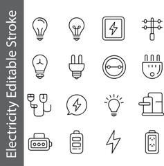 Electricity Icons Editable Stroke Vector Graphics